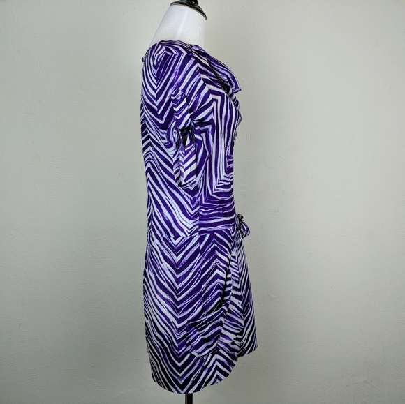 BCBGMaxAzria Dress Ayshea Purple White Zebra Cowl Pockets Y2K Boho - Picture 5 of 7